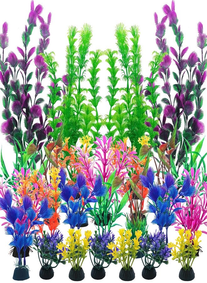 SLOCME 25 Pack Artificial Aquarium Plants Set - Fish Tank Colorful Plants Ornaments Made from Plastic, (2.4-12 inch) - Image 1